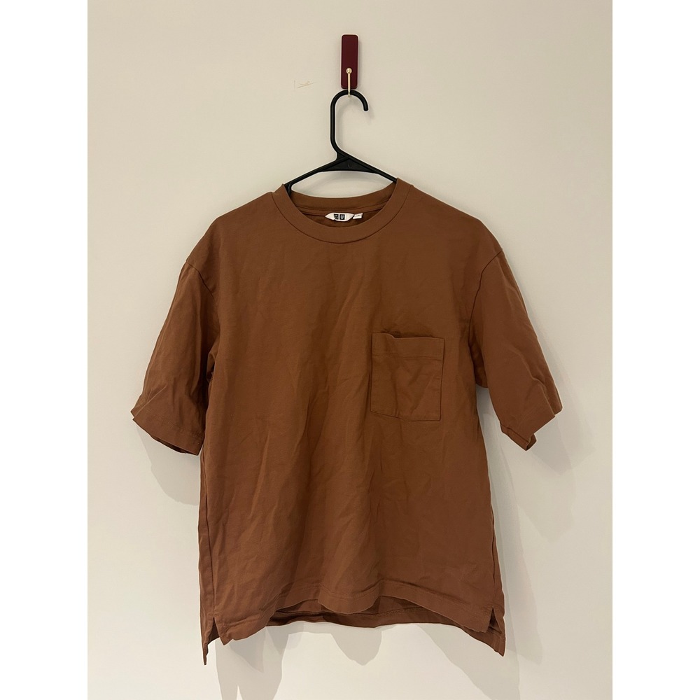 Uniqlo U Oversized Pocket T-Shirt Brown Crew Neck Short Sleeve Mens Medium